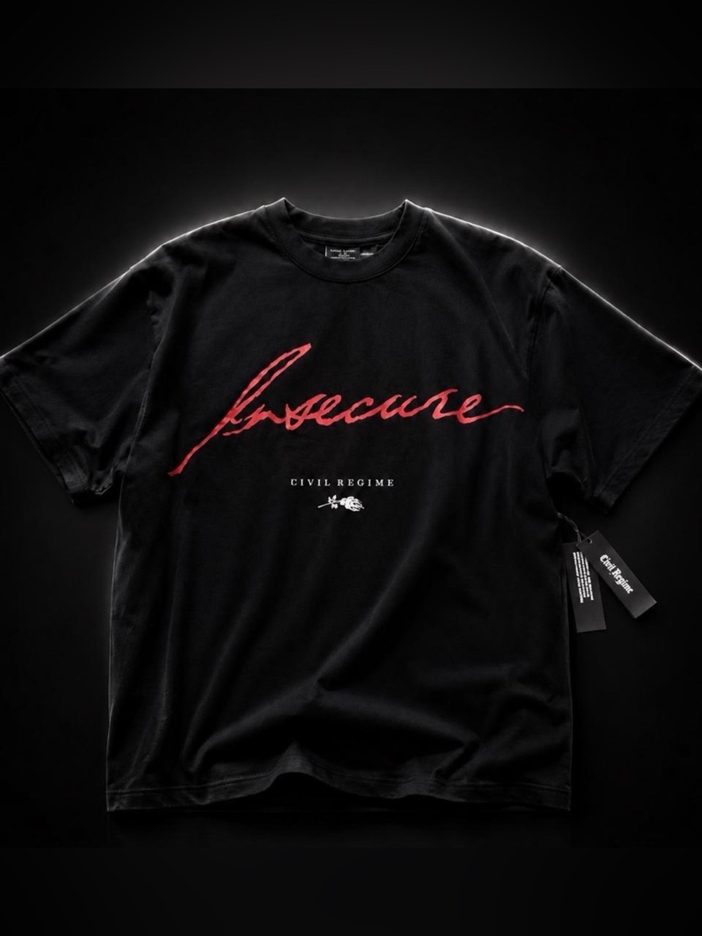 Civil Regime "Insecure" Red Script Graphic Tee - Size L - NWT